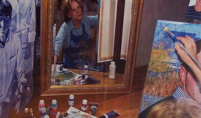 Suzanne Weber, Portrait Artist, at work'
